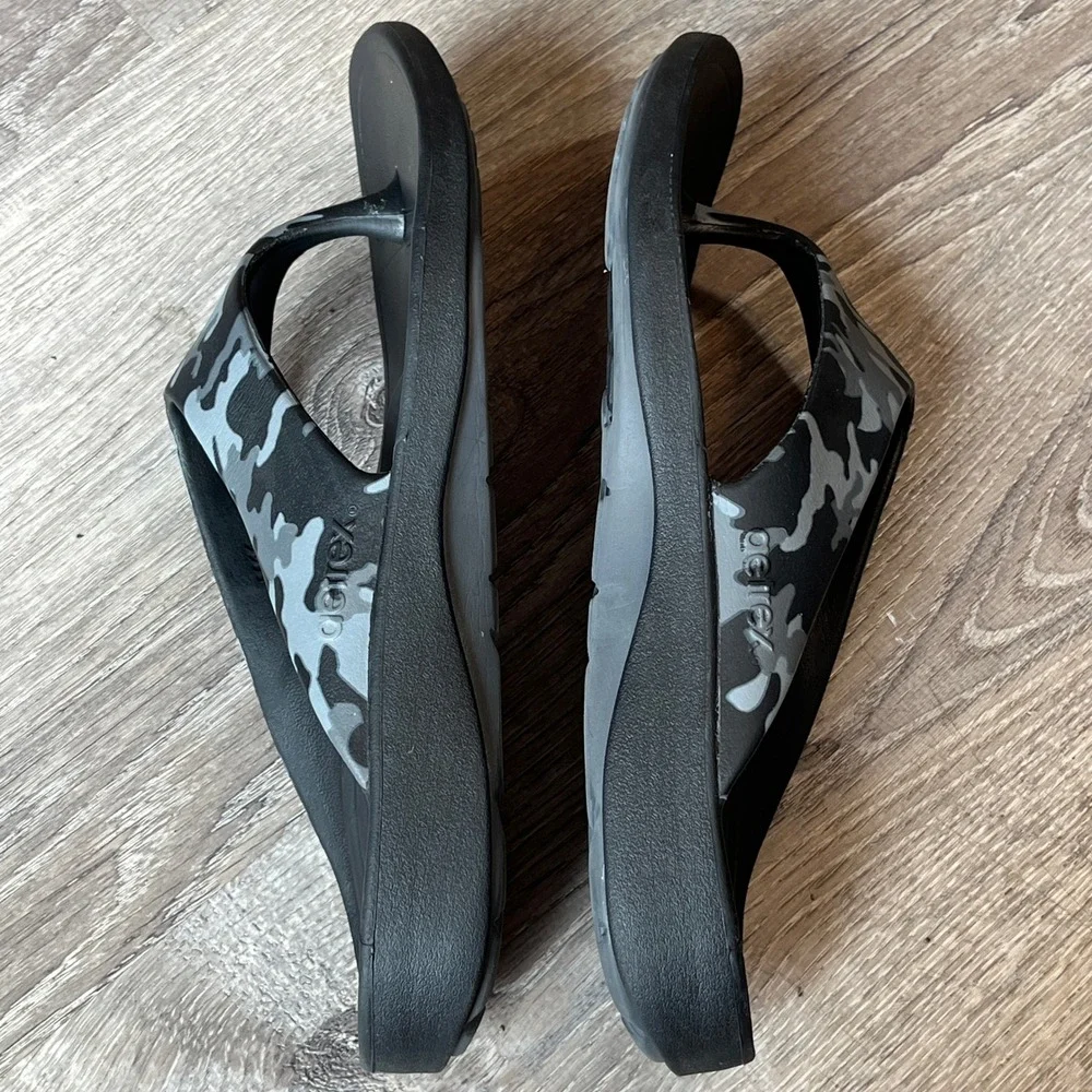 Aetrex Maui Orthotic Flip Flops Black Grey Camo Thong Sandals Mens 10-11
